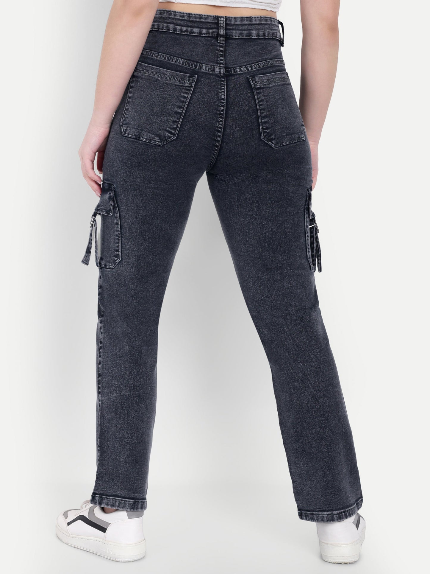 Dickkny AW Black High Rise Regular Denim Blend Six Pocket Cargos Back