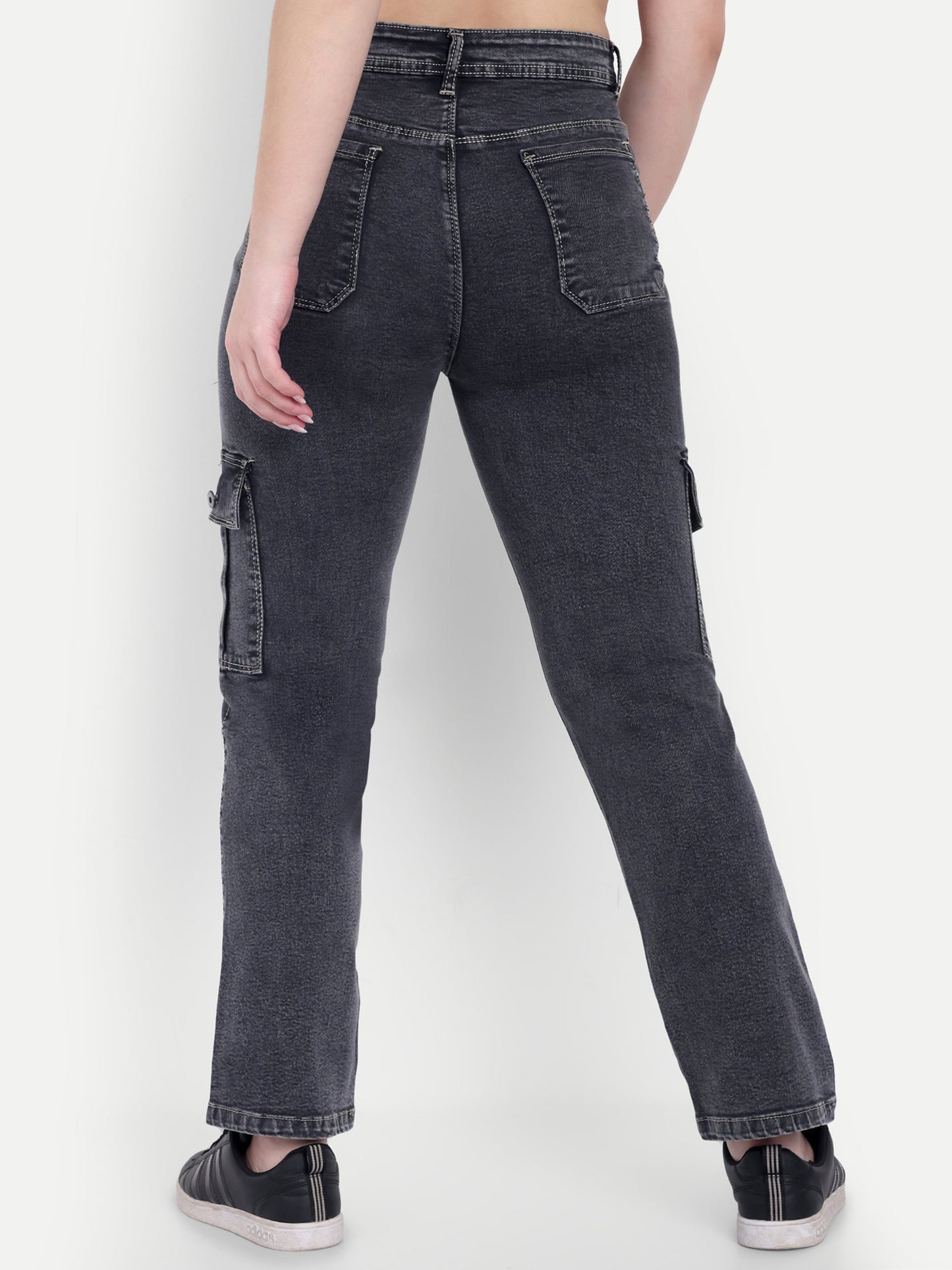Dickkny AW Gray High Rise Regular Denim Blend Six Pocket Cargos Back
