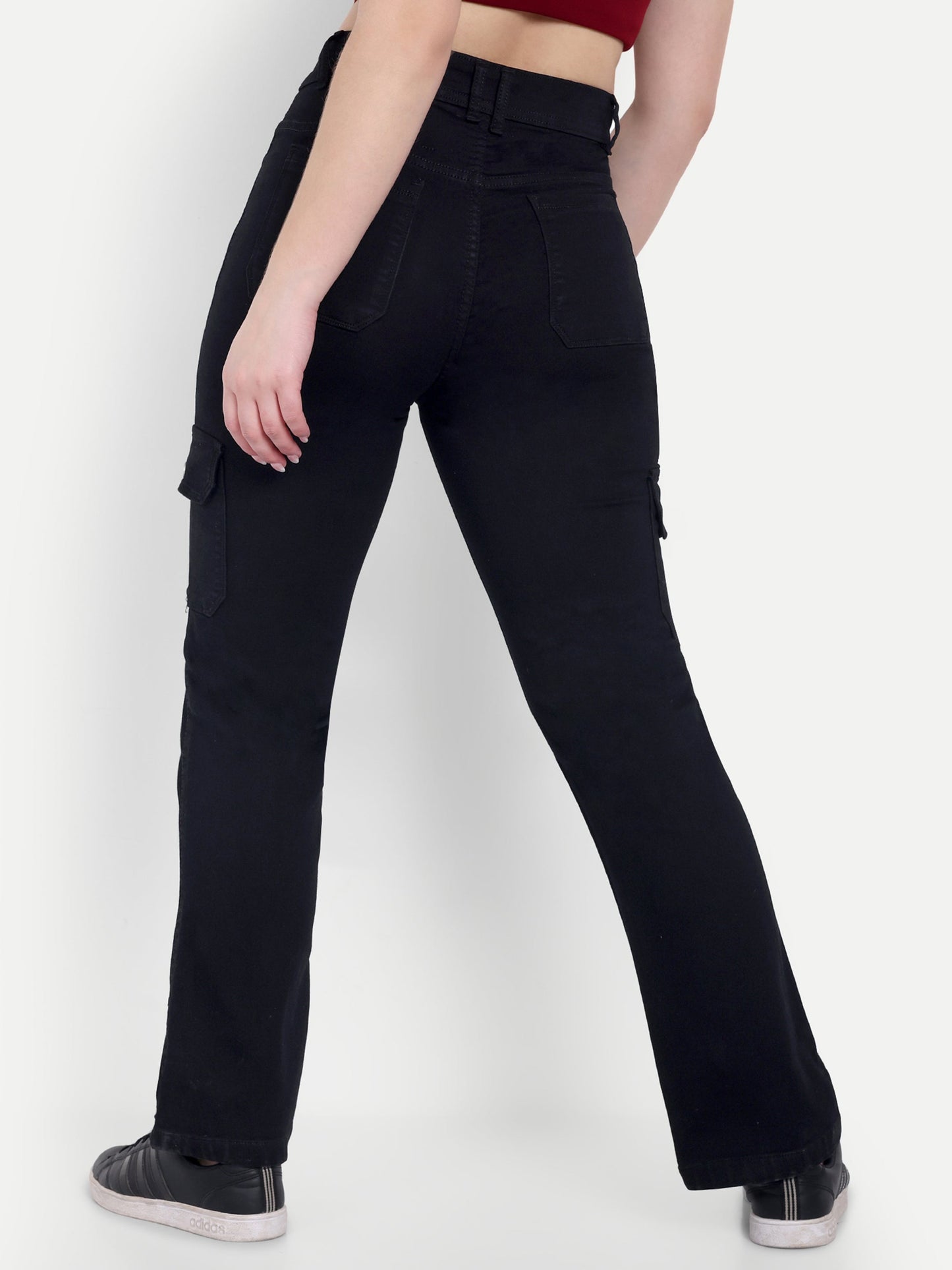 Dickkny Black High Rise Regular Denim Blend Six Pocket Cargos Back