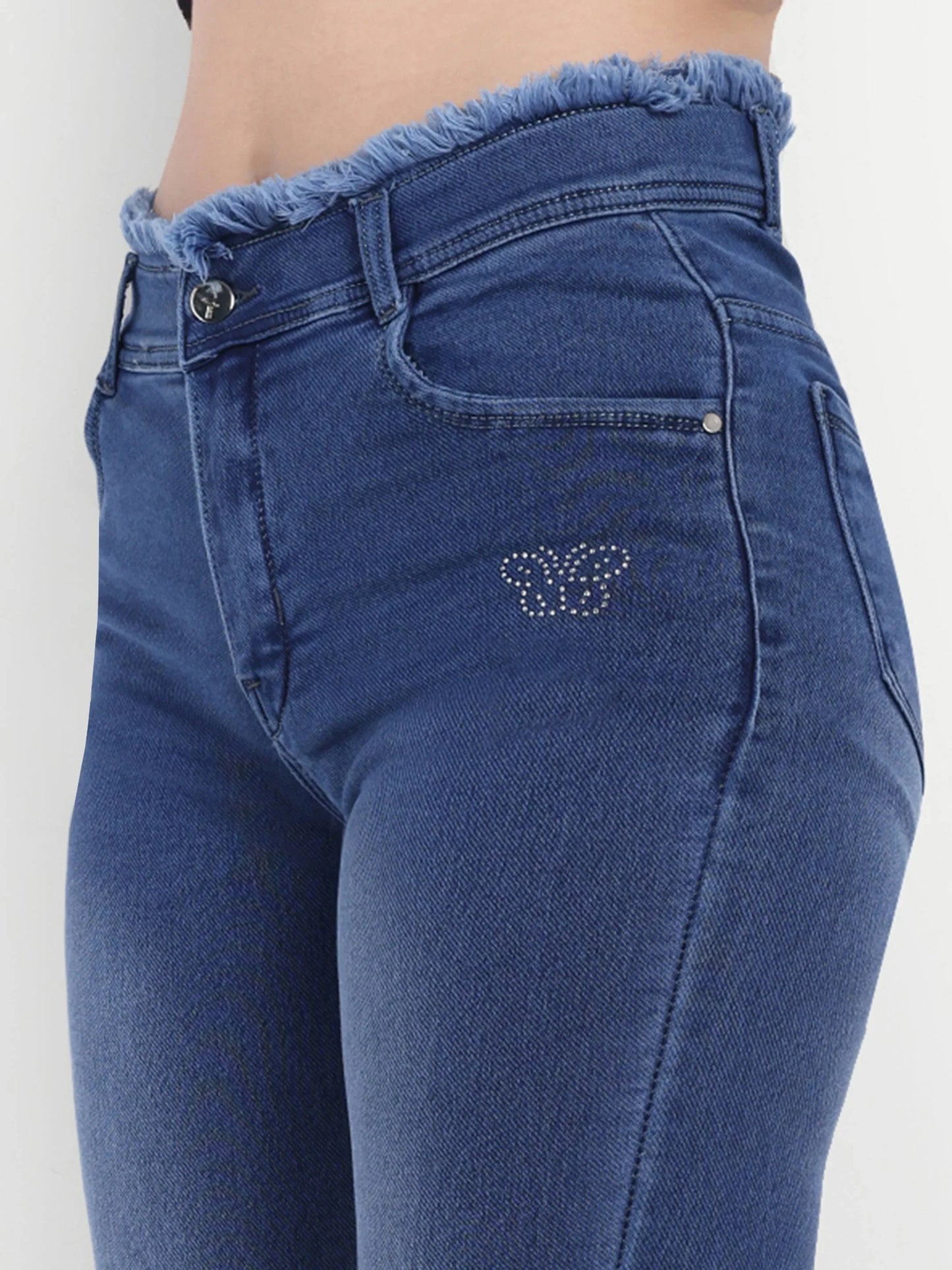 Dickkny Blue High Rise Regular Denim Blend Bell Bottom Jeans Pocket