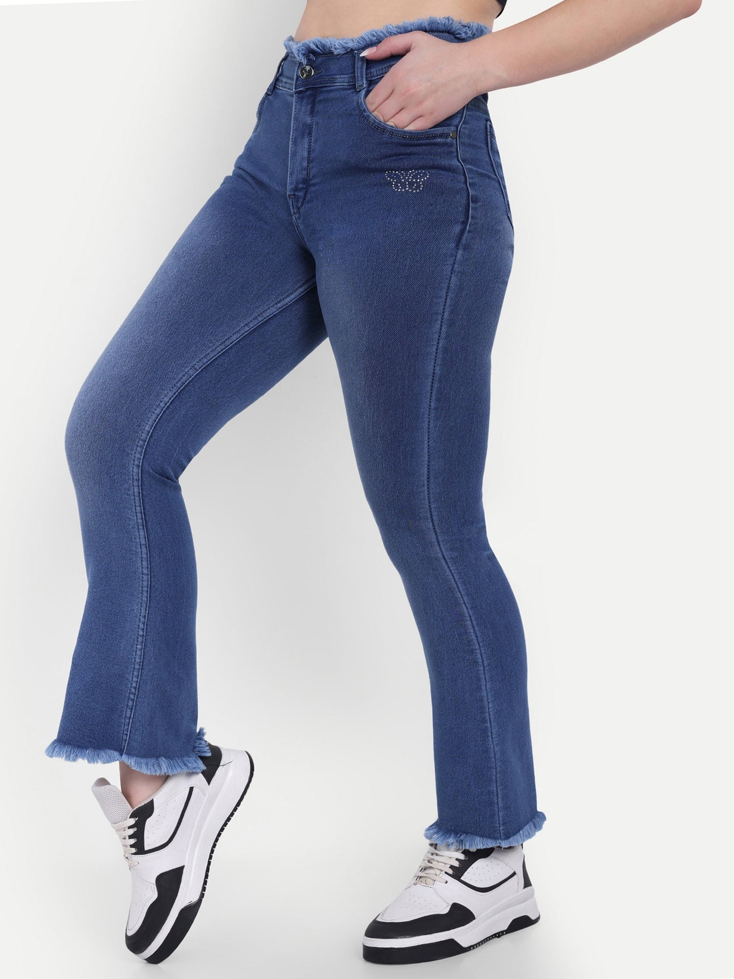 Dickkny Blue High Rise Regular Denim Blend Bell Bottom Jeans Side