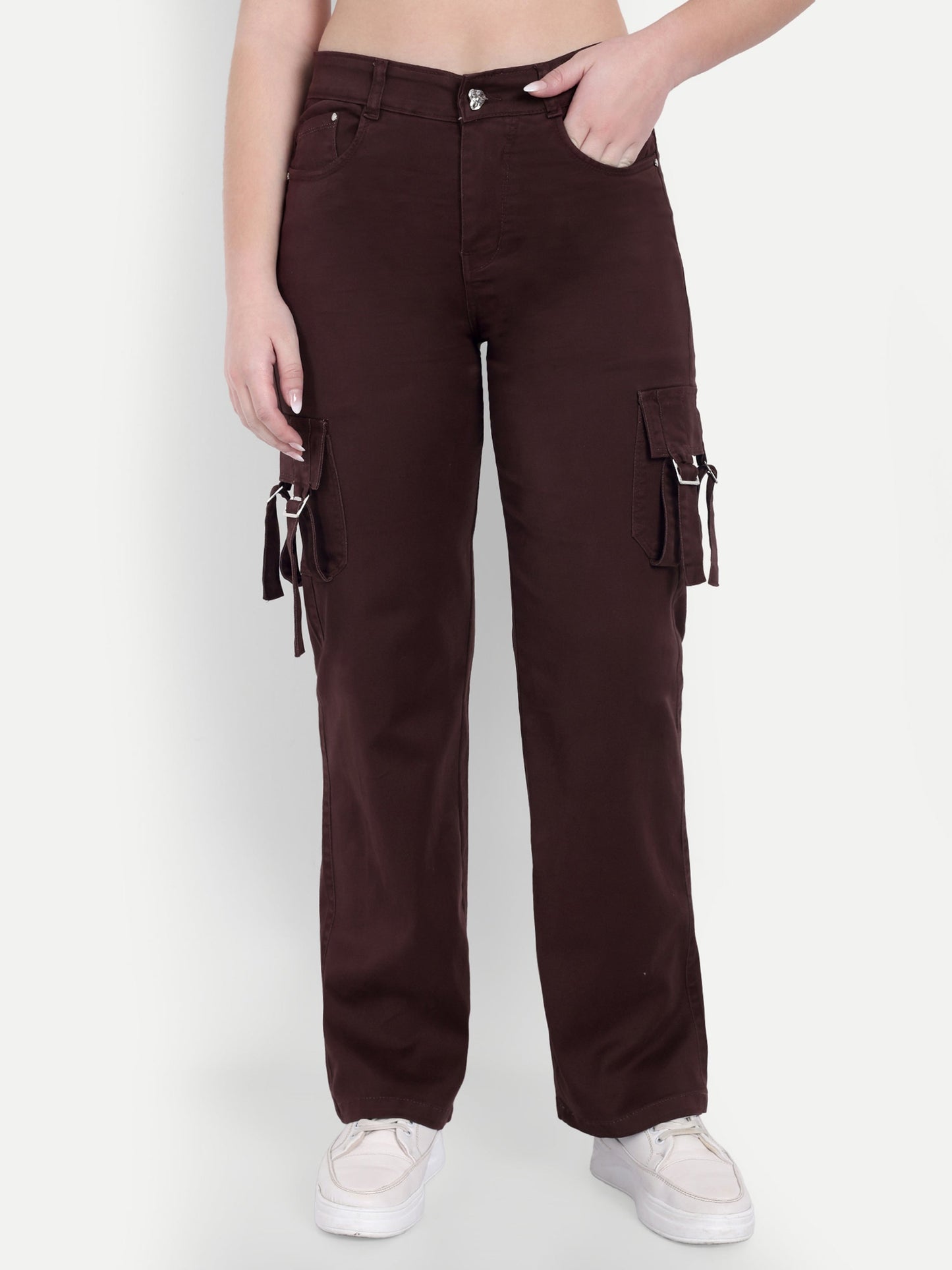 Dickkny Coffee Color High Rise Regular Denim Blend Cargos Front