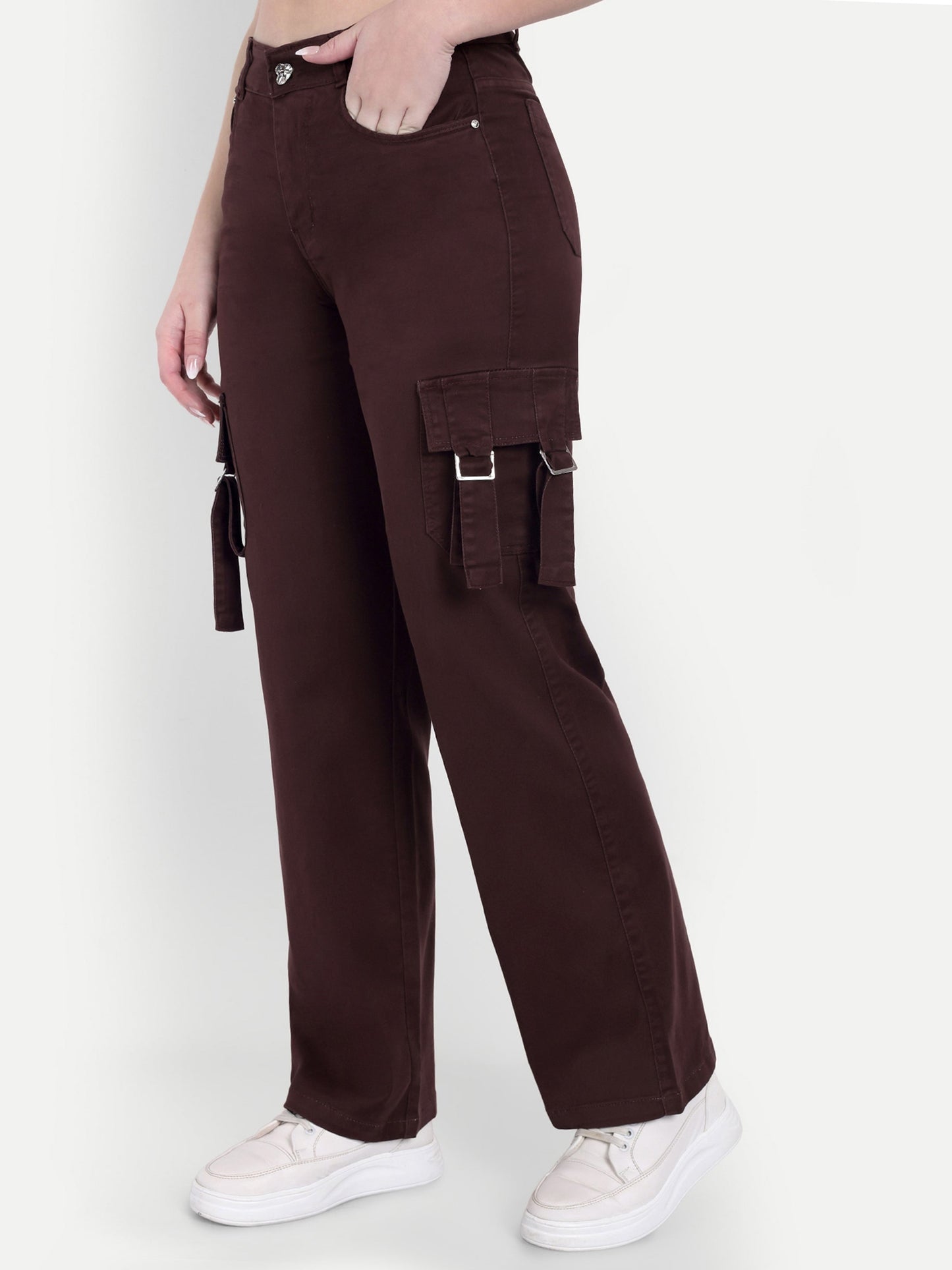 Dickkny Coffee Color High Rise Regular Denim Blend Cargos Side