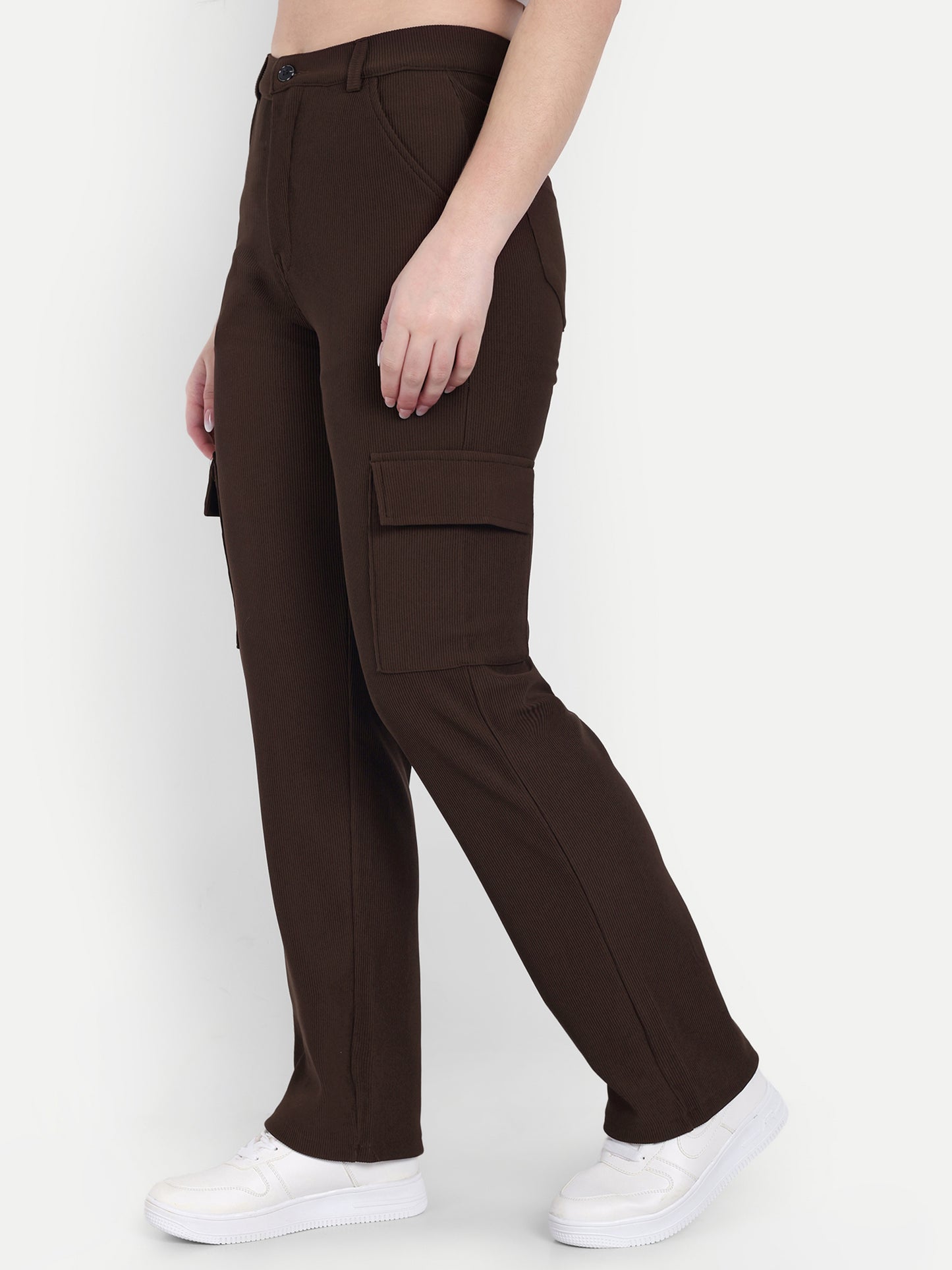 Dickkny Coffee High Rise Regular Code Fabric Six Pocket Cargos Side
