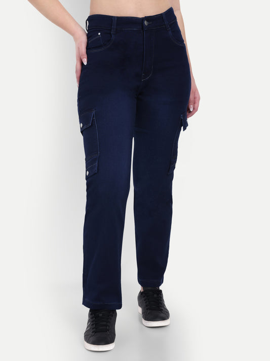 Dickkny Dark Blue High Rise Regular Denim Blend Cargos Front