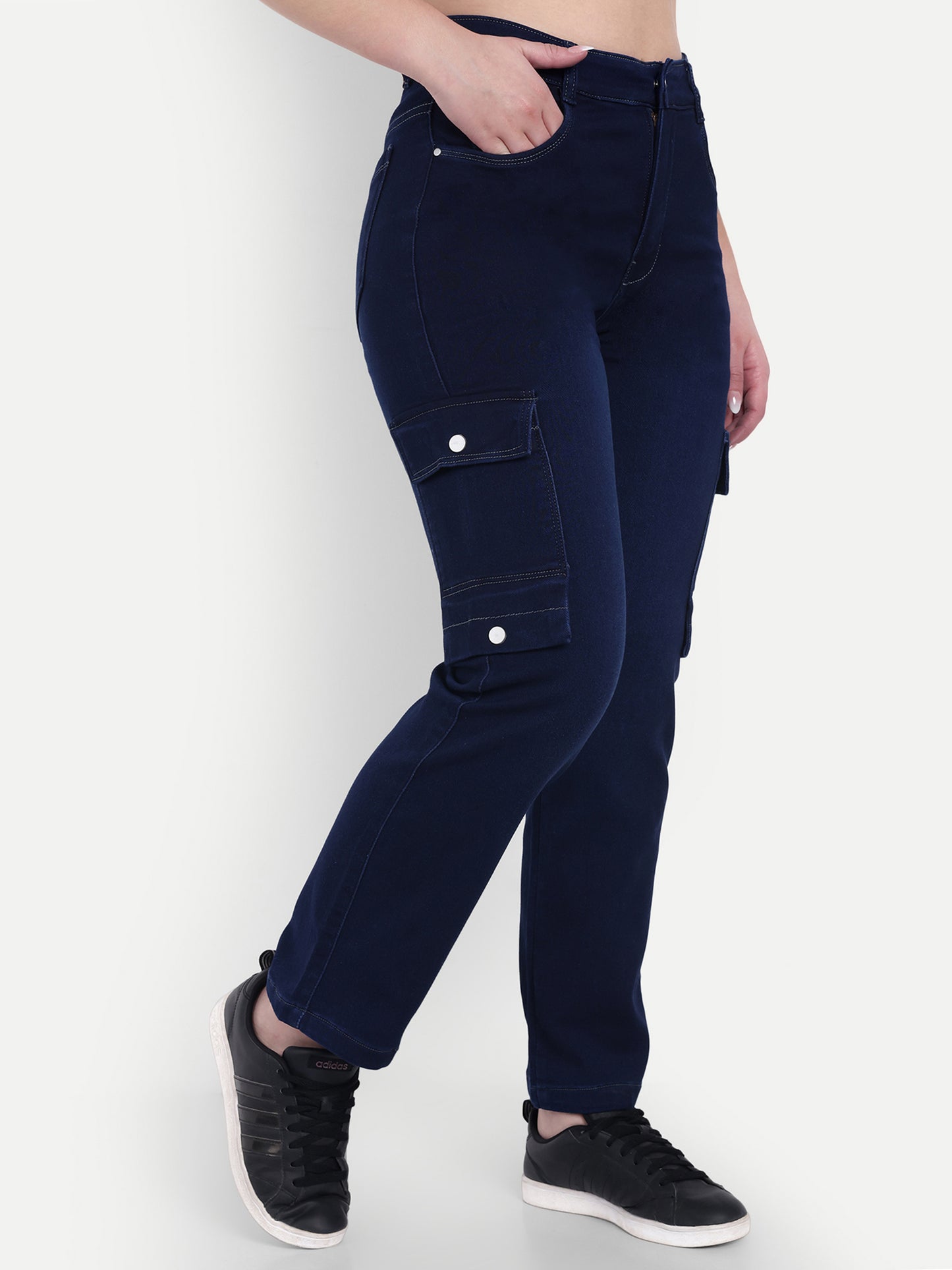 Dickkny Dark Blue High Rise Regular Denim Blend Cargos Side