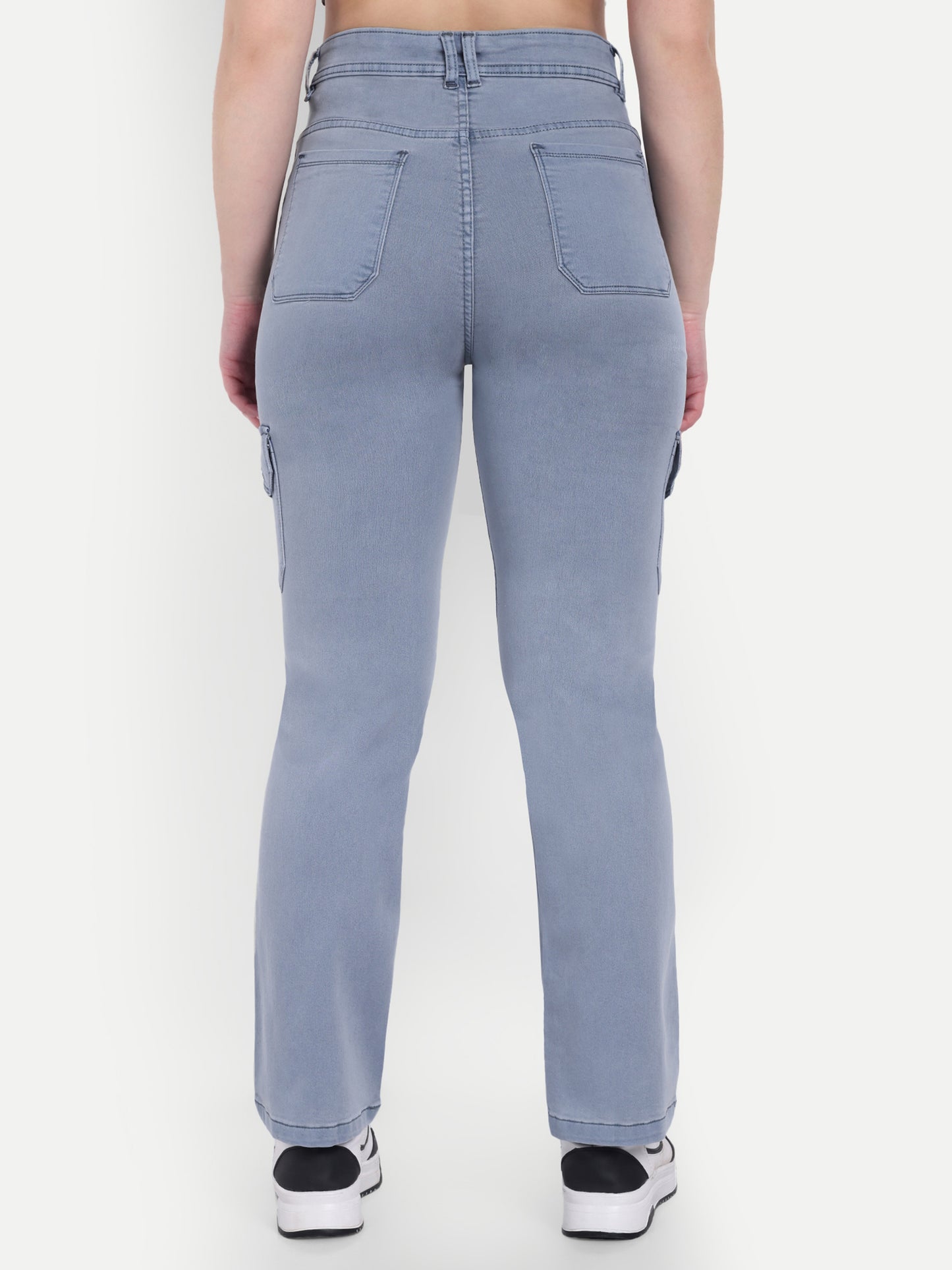 Dickkny Grey High Rise Regular Denim Blend Six Pocket Cargos 5007 Back