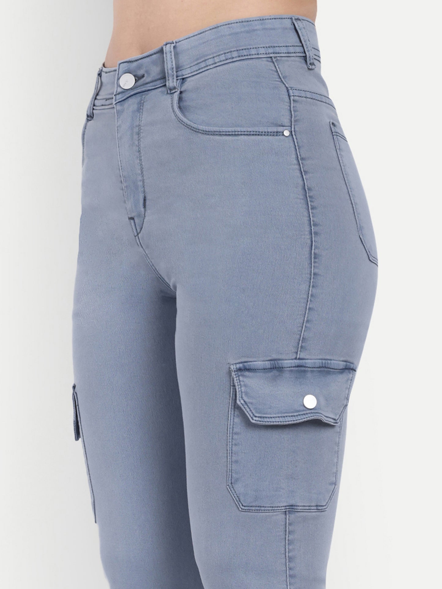 Dickkny Grey High Rise Regular Denim Blend Six Pocket Cargos 5007 Pocket