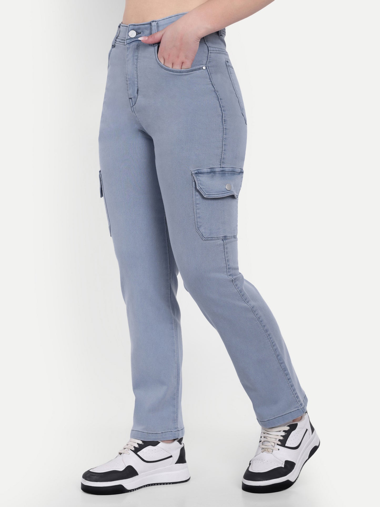 Dickkny Grey High Rise Regular Denim Blend Six Pocket Cargos 5007 Side