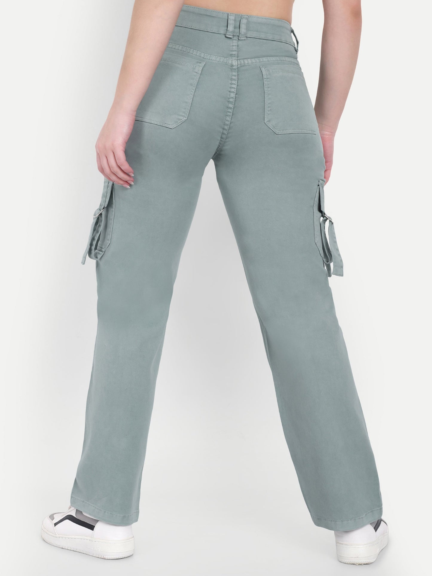 Dickkny Pista Green Color High Rise Regular Denim Blend Cargos Back