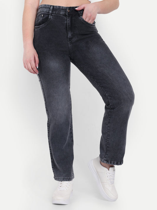 Dickkny Relaxed Fit AW Black High Rise Regular Denim Blend Jeans Front