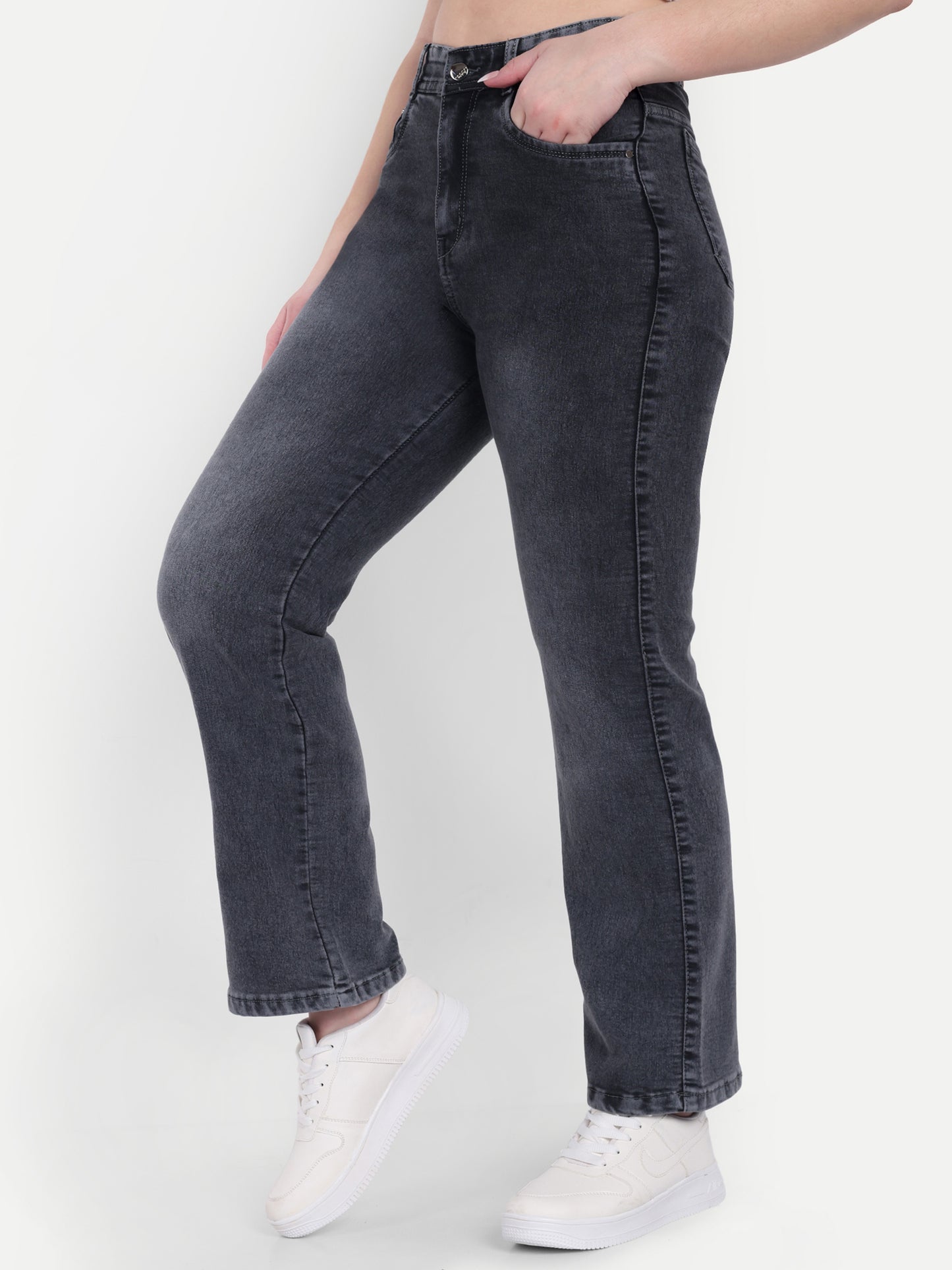Dickkny Relaxed Fit AW Black High Rise Regular Denim Blend Jeans Side