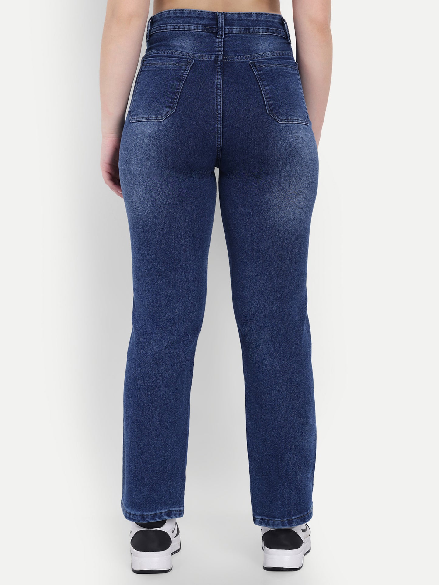 Back View Of Dickkny Relaxed Fit AW Blue High Rise Regular Denim Blend Jeans