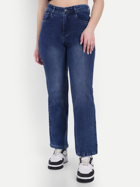 Front View Of Dickkny Relaxed Fit AW Blue High Rise Regular Denim Blend Jeans