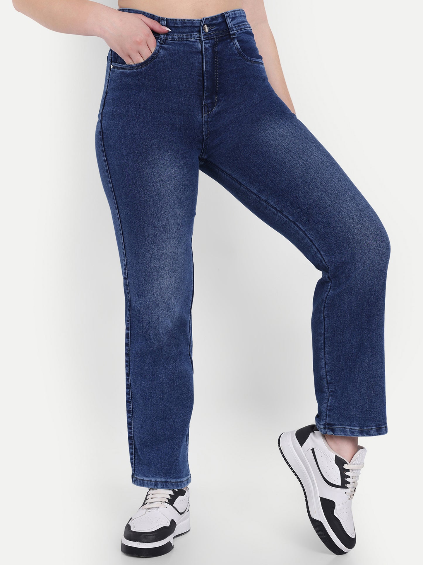 Side View Of Dickkny Relaxed Fit AW Blue High Rise Regular Denim Blend Jeans