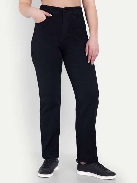 Dickkny Relaxed Fit Black High Rise Regular Denim Blend Jeans Front