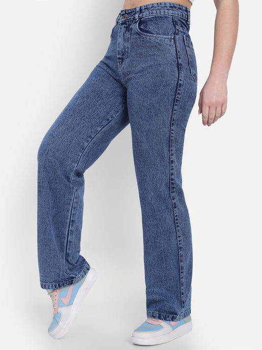 Dickkny Relaxed Fit Blue High Rise Regular Cotton Denim Jeans Front