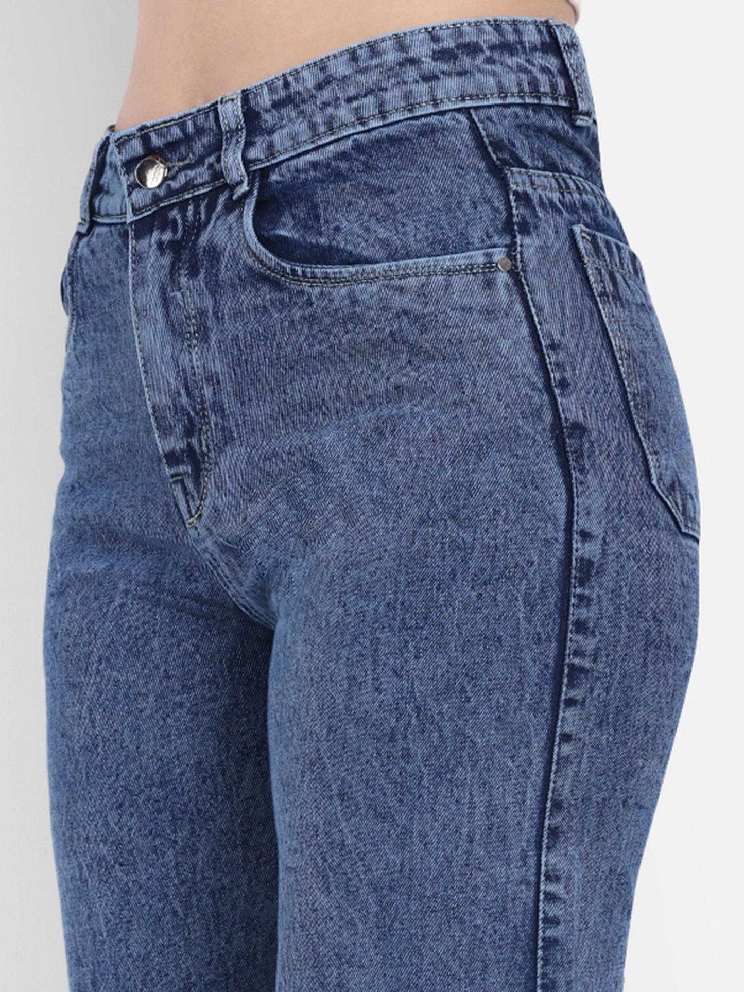 Dickkny Relaxed Fit Blue High Rise Regular Cotton Denim Jeans Pocket