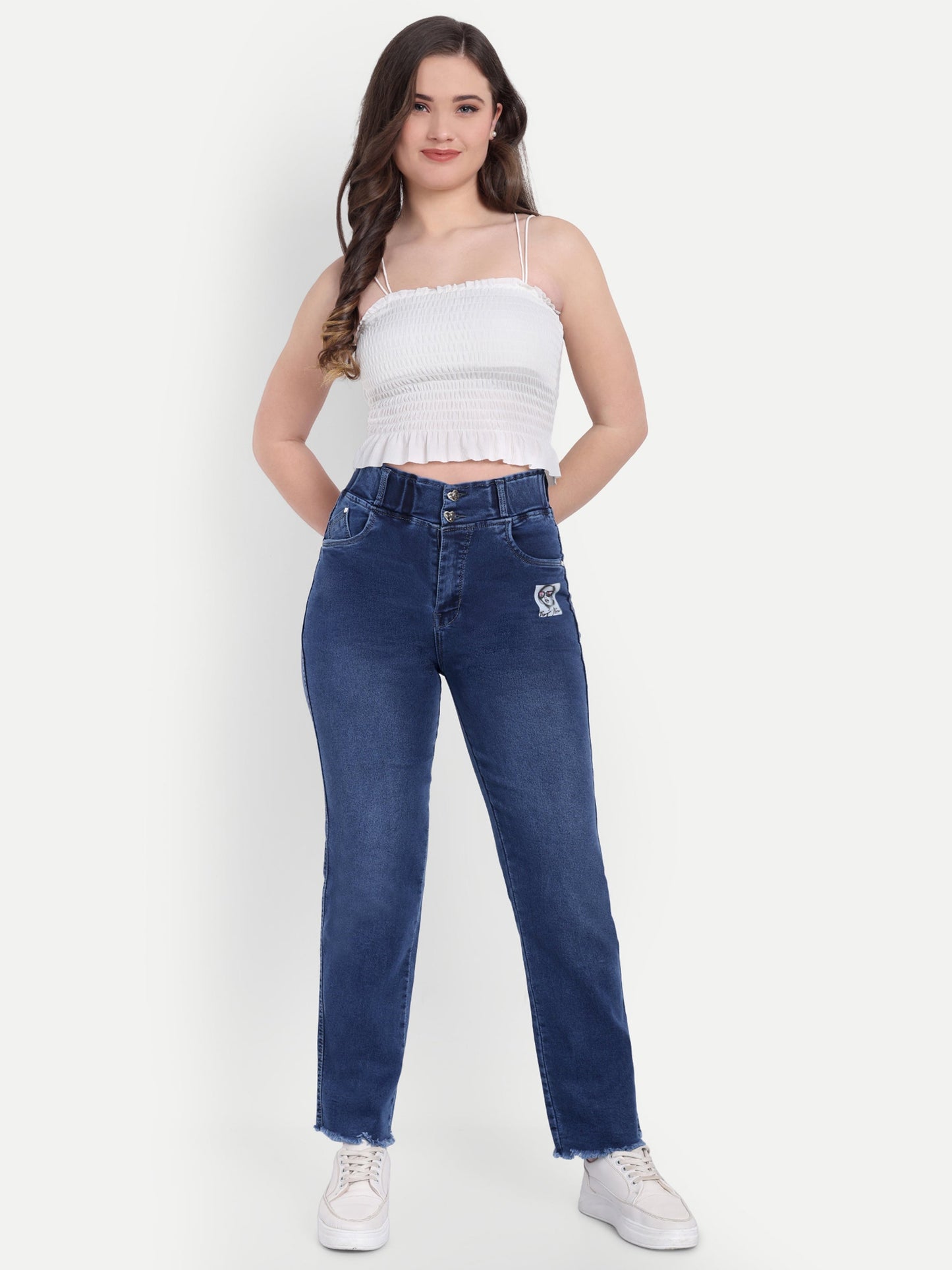 Dickkny Relaxed Fit Blue High Rise Regular Denim Blend Jeans 5000