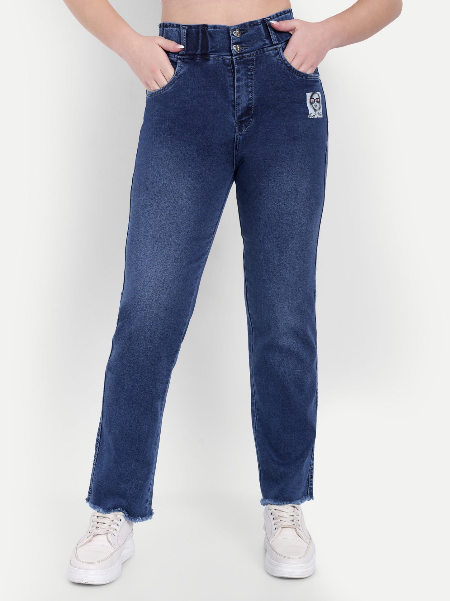 Dickkny Relaxed Fit Blue High Rise Regular Denim Blend Jeans 5000 Front