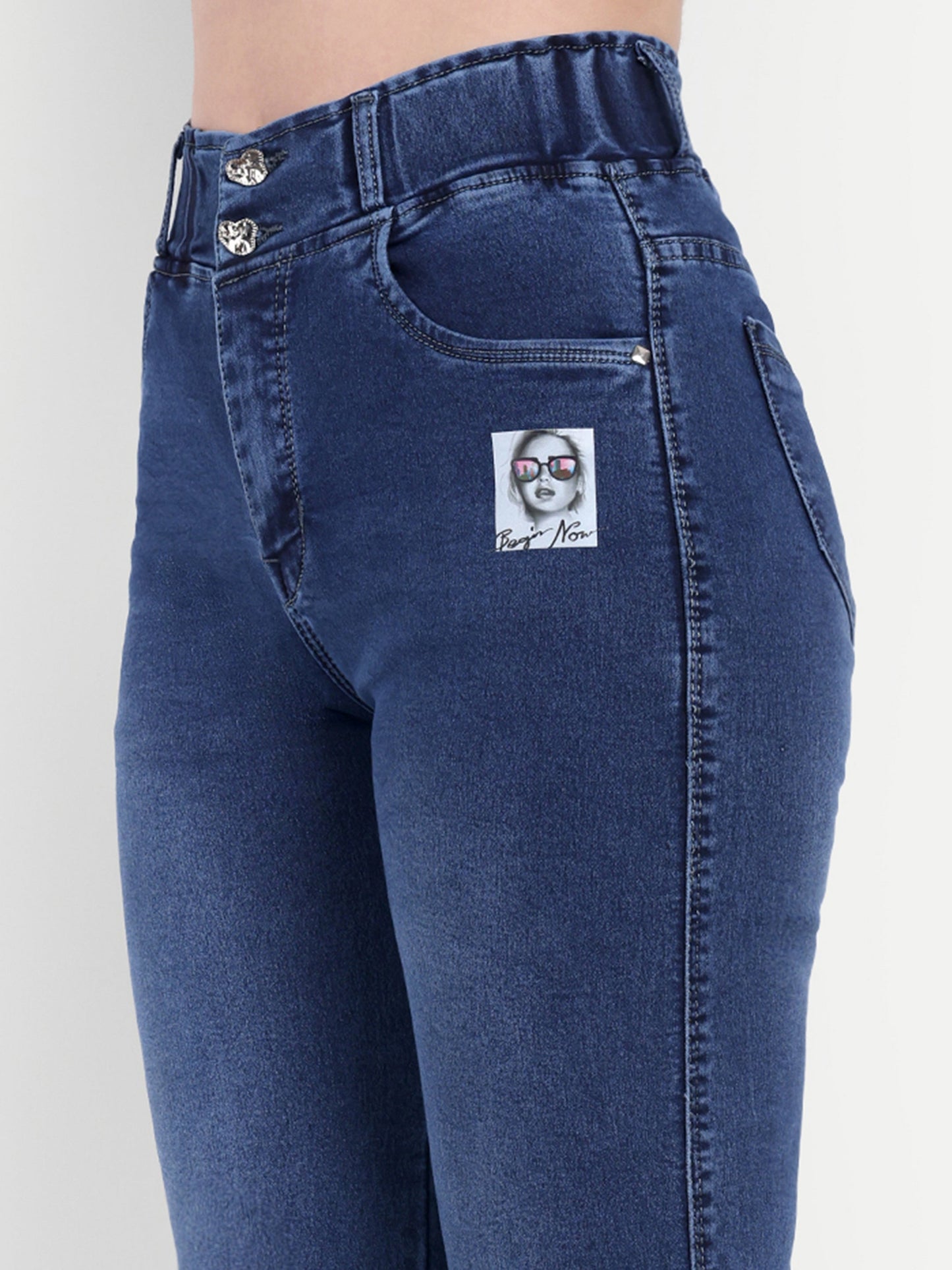 Dickkny Relaxed Fit Blue High Rise Regular Denim Blend Jeans 5000 Pocket