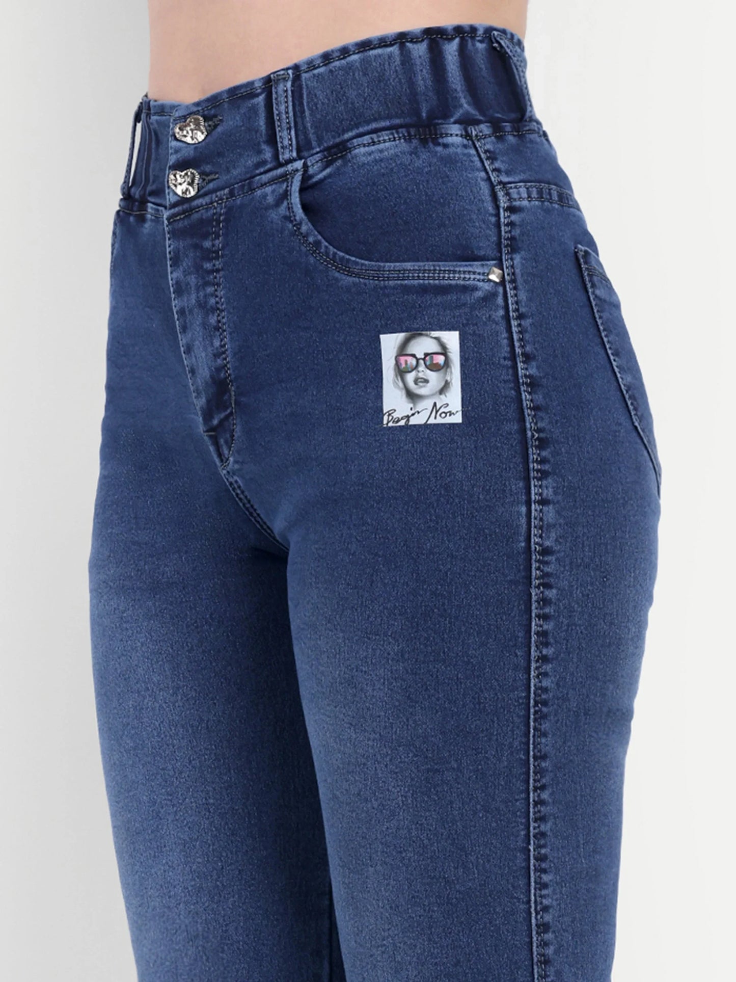 Dickkny Relaxed Fit Blue High Rise Regular Denim Blend Jeans 5000 Pocket