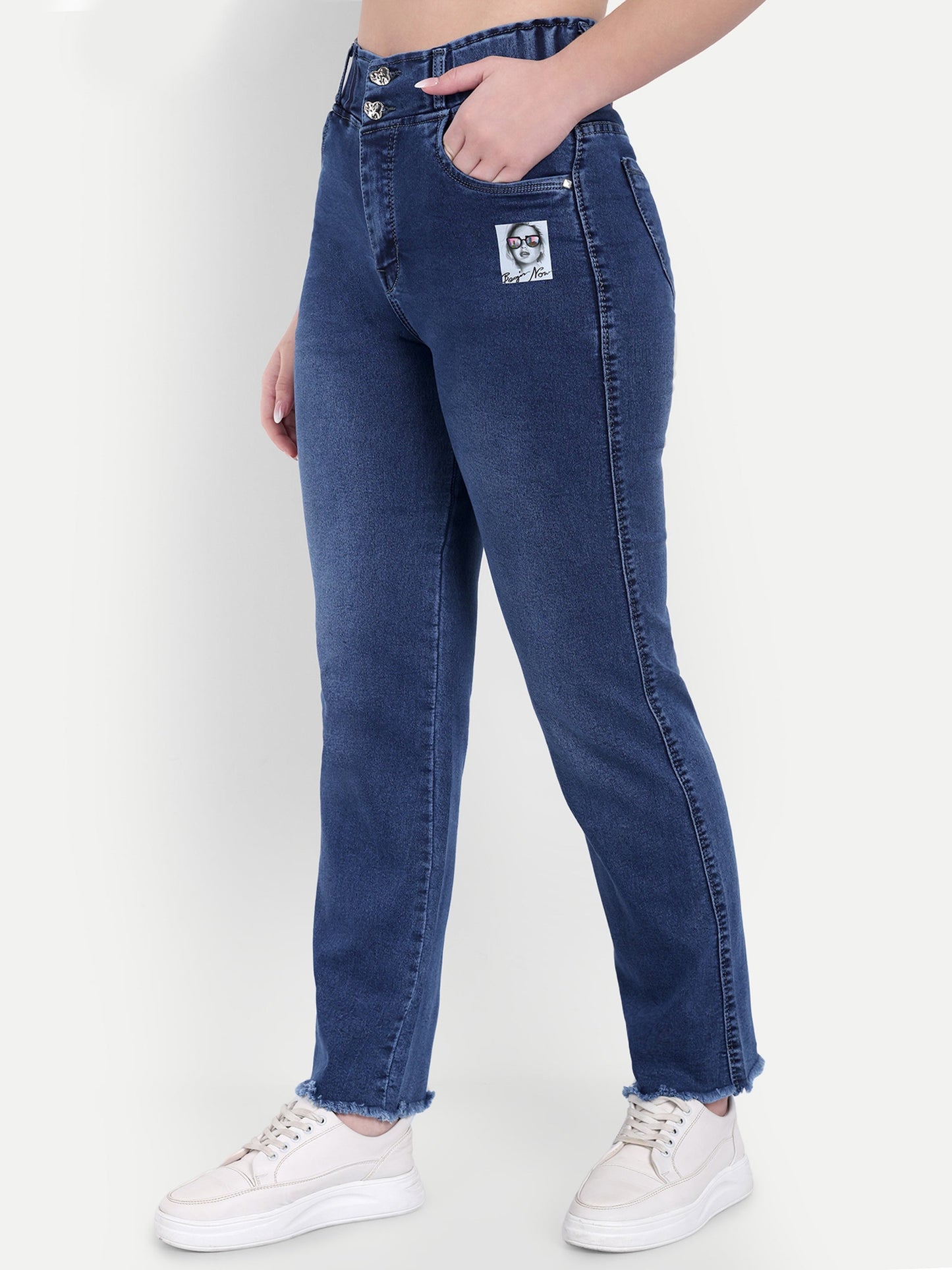 Dickkny Relaxed Fit Blue High Rise Regular Denim Blend Jeans 5000 Side