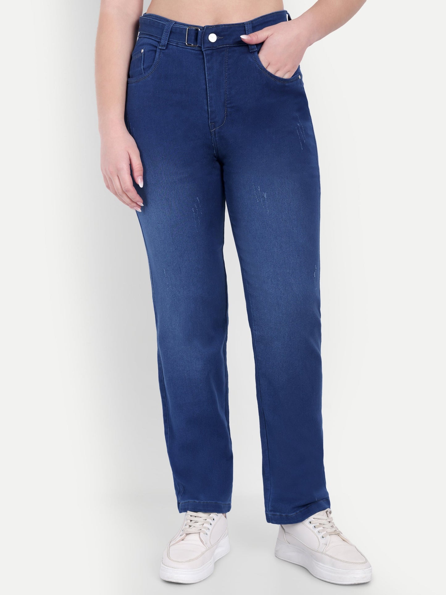 Dickkny Relaxed Fit Blue High Rise Regular Denim Blend Jeans Front