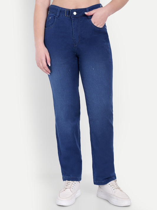 Dickkny Relaxed Fit Blue High Rise Regular Denim Blend Jeans Front