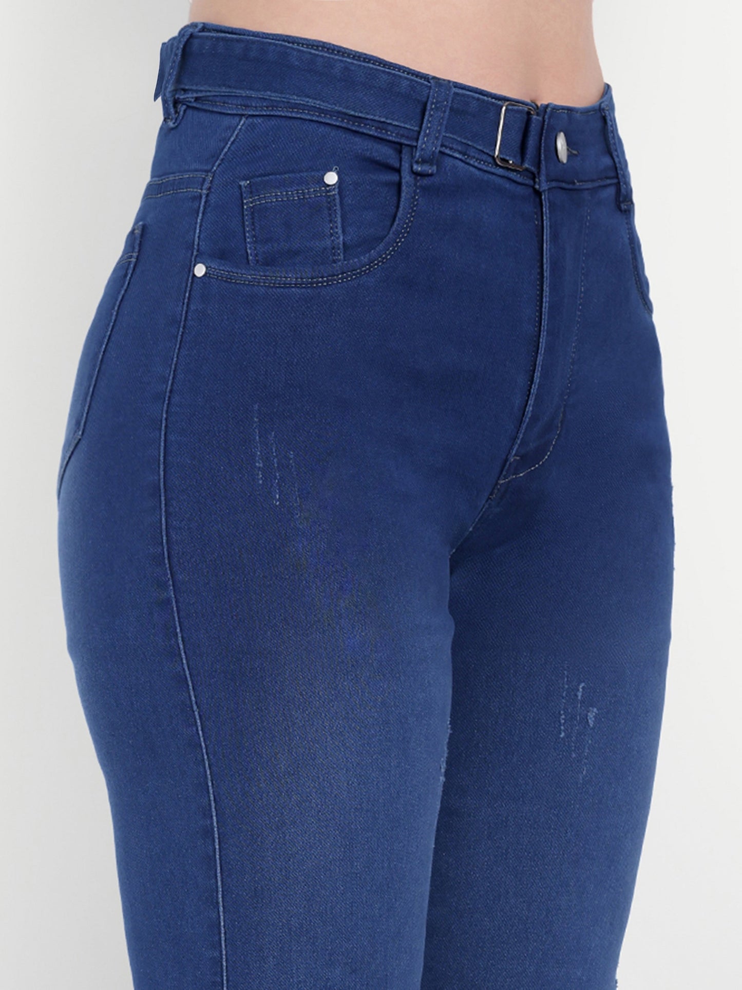 Dickkny Relaxed Fit Blue High Rise Regular Denim Blend Jeans Pocket