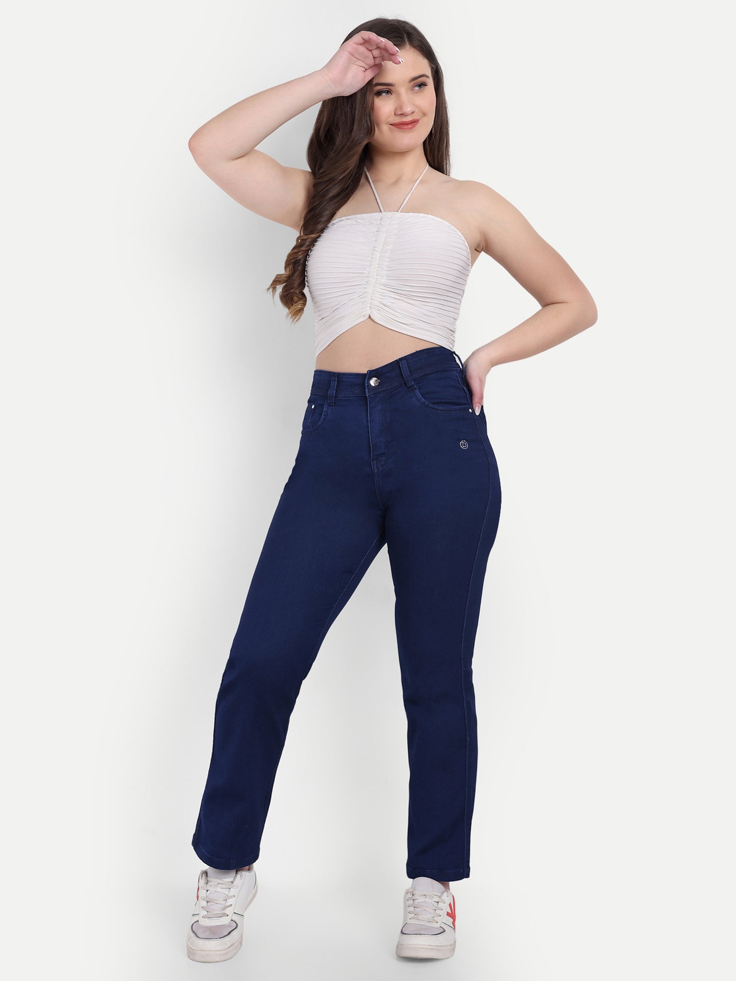 Dickkny Relaxed Fit Dark Blue High Rise Regular Denim Blend Jeans