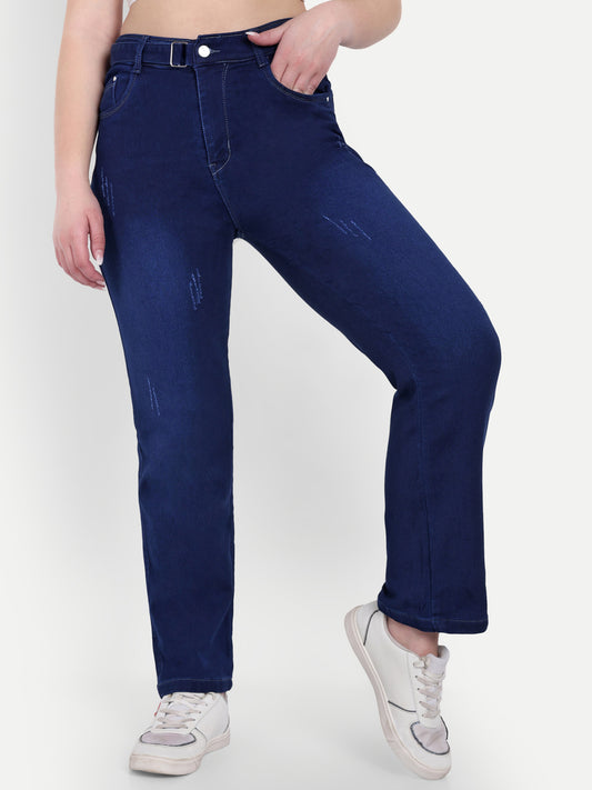Front View Of Dickkny Relaxed Fit Dark Blue High Rise Regular Denim Blend Jeans 5001