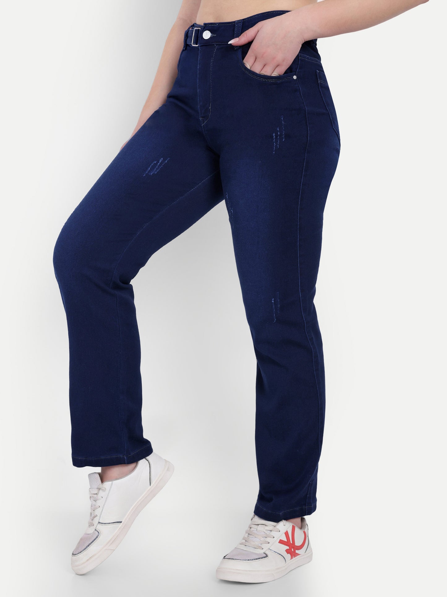 Side View Of Dickkny Relaxed Fit Dark Blue High Rise Regular Denim Blend Jeans 5001