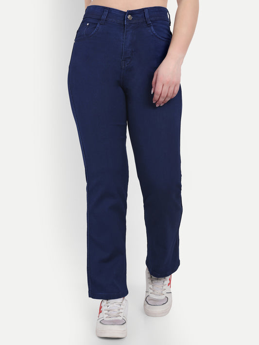 Front View Of Dickkny Relaxed Fit Dark Blue High Rise Regular Denim Blend Jeans