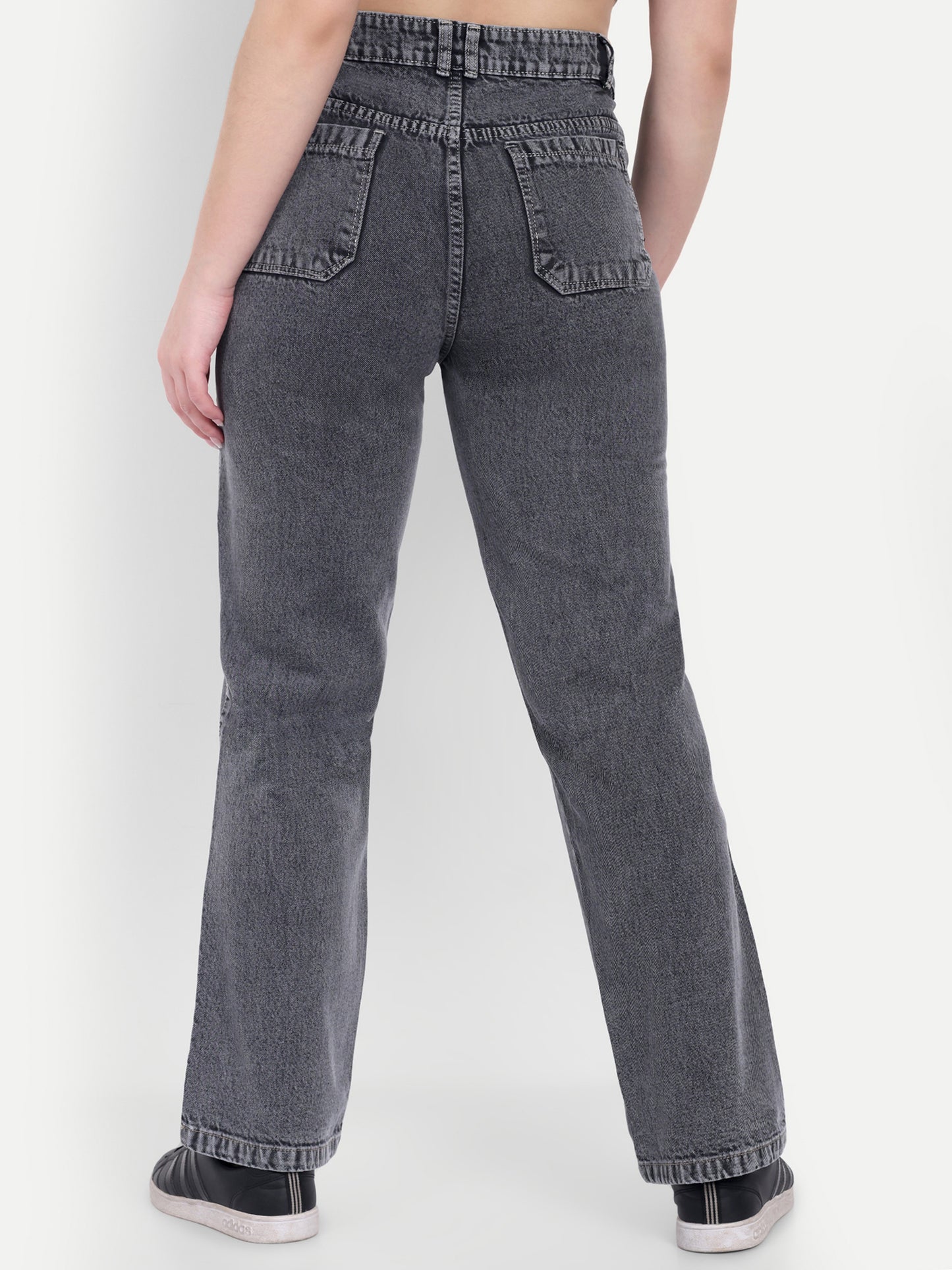 Dickkny Relaxed Fit Grey High Rise Regular Cotton Denim Jeans Back View