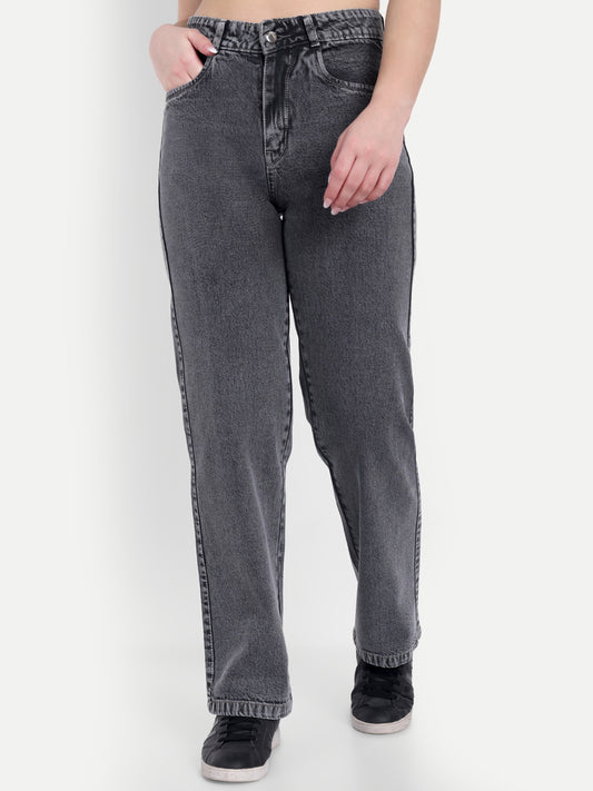 Dickkny Relaxed Fit Grey High Rise Regular Cotton Denim Jeans Front View