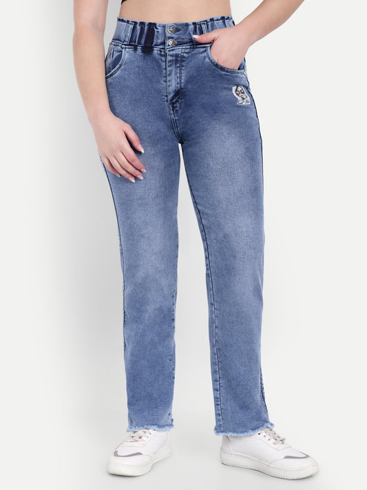 Front View Of Dickkny Relaxed Fit Ice Blue High Rise Regular Denim Blend Jeans
