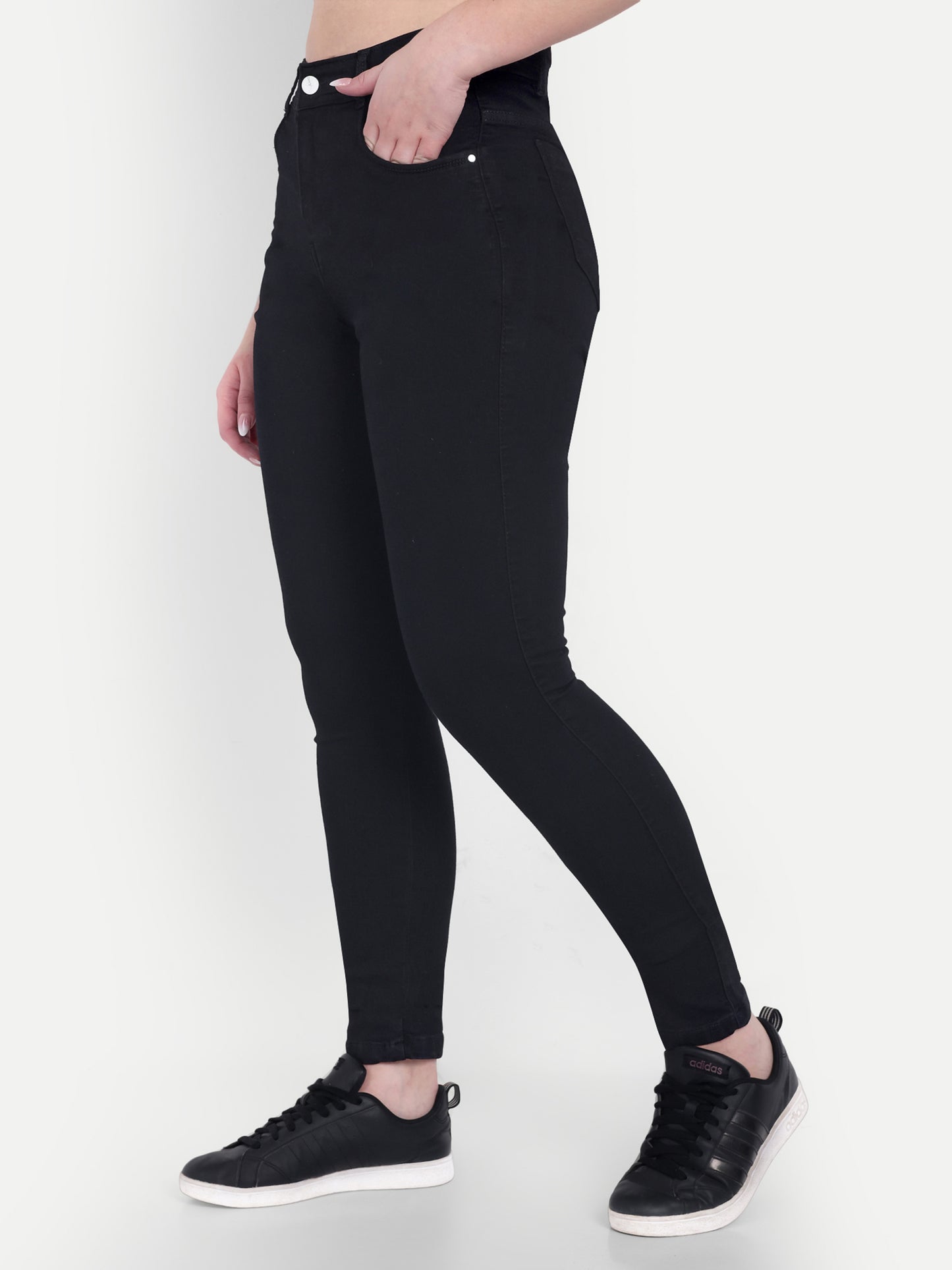 Dickkny Skin Fit Black High Rise Regular Denim Blend Jeans Side