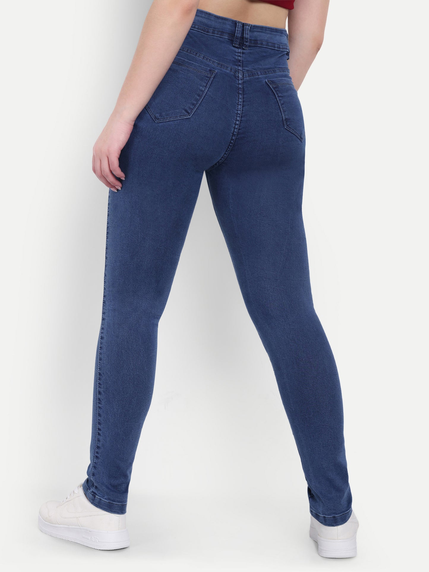 Dickkny Skin Fit Blue High Rise Regular Denim Blend Jeans Back View