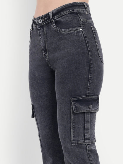 Dickkny AW Gray High Rise Regular Denim Blend Six Pocket Cargos Pocket