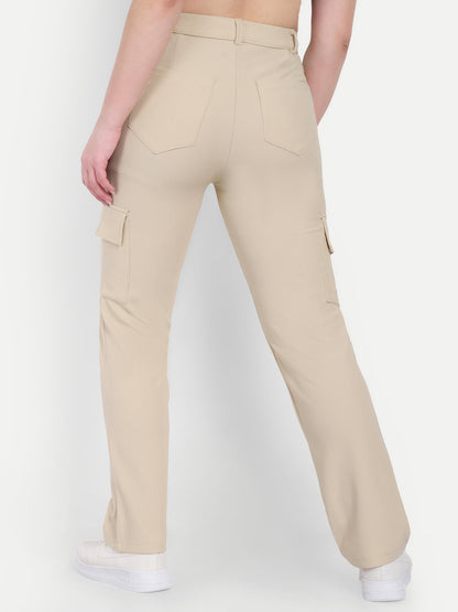 Dickkny Beige High Rise Regular Code Fabric Six Pocket Cargos Back