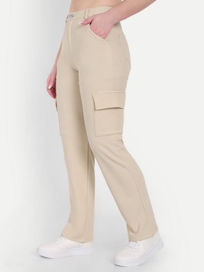 Dickkny Beige High Rise Regular Code Fabric Six Pocket Cargos R Side