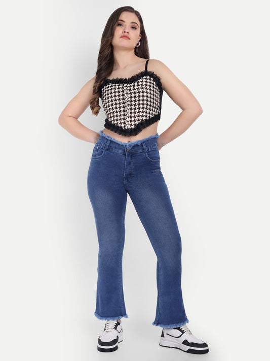 Dickkny Blue High Rise Regular Denim Blend Bell Bottom Jeans