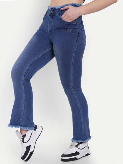 Dickkny Blue High Rise Regular Denim Blend Bell Bottom Jeans Side