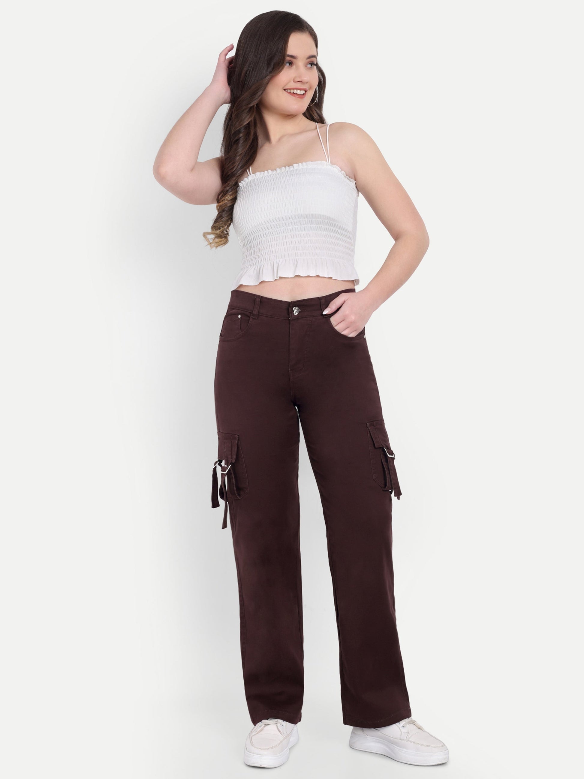 Dickkny Coffee Color High Rise Regular Denim Blend Cargos