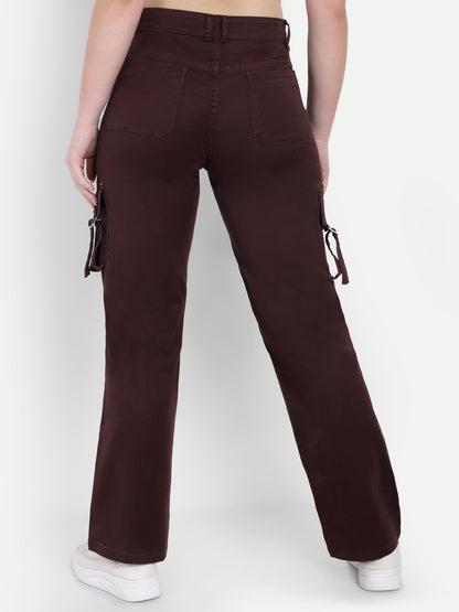 Dickkny Coffee Color High Rise Regular Denim Blend Cargos Back
