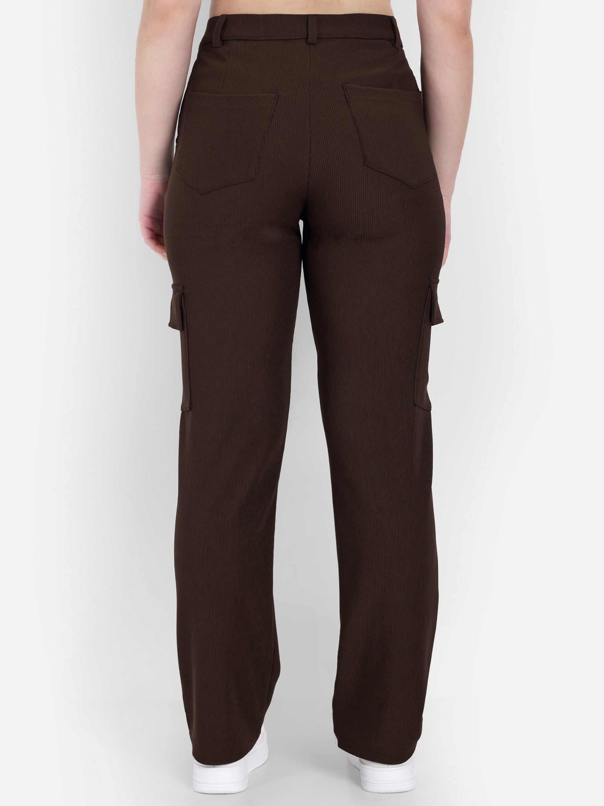 Dickkny Coffee High Rise Regular Code Fabric Six Pocket Cargos Back