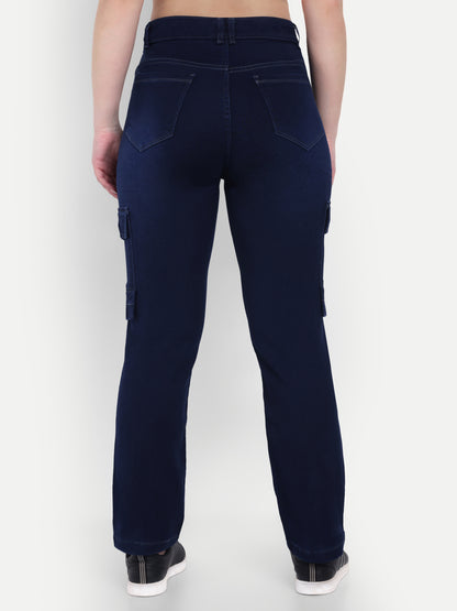Dickkny Dark Blue High Rise Regular Denim Blend Cargos Back