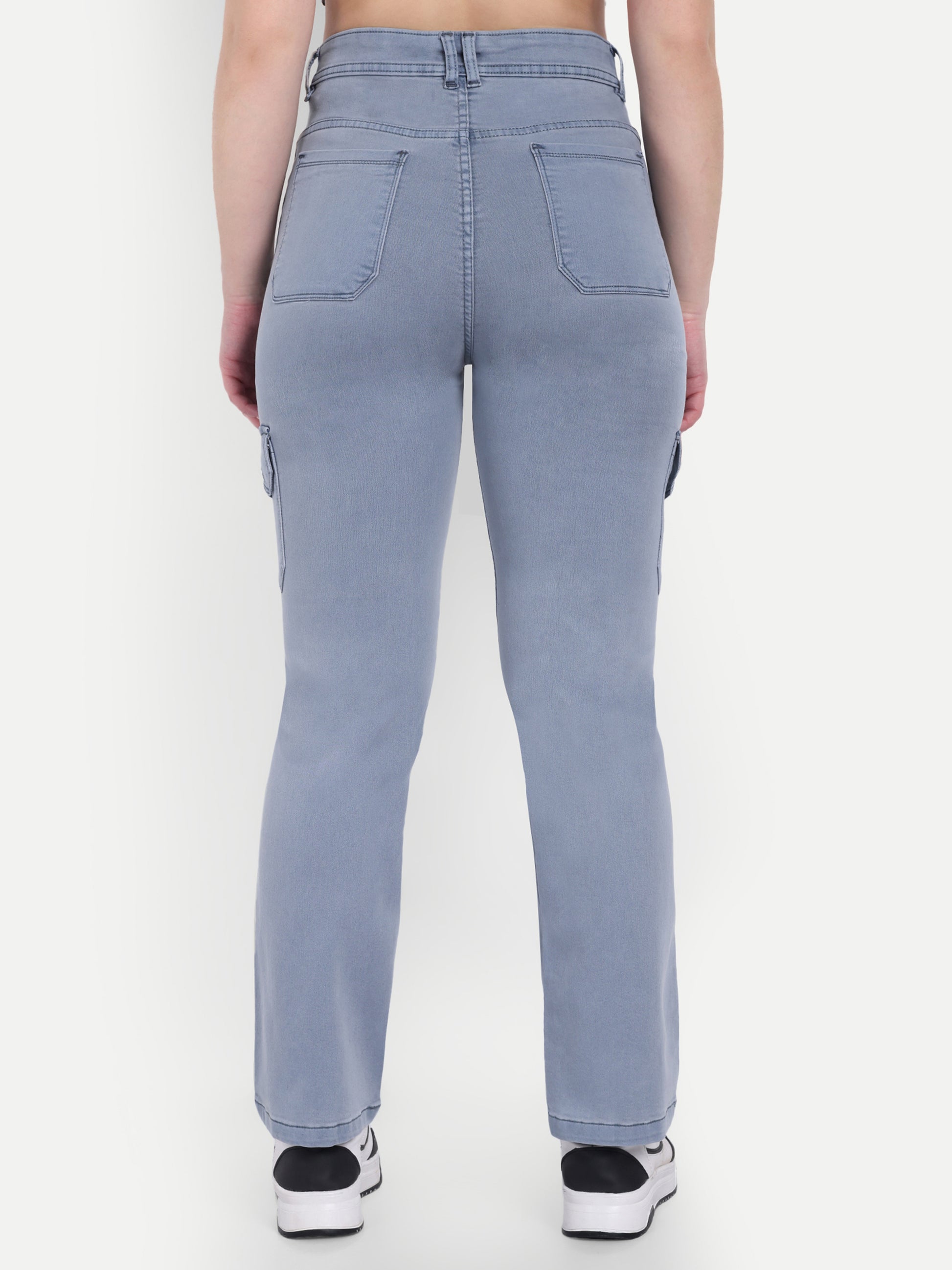 Dickkny Grey High Rise Regular Denim Blend Six Pocket Cargos 5007 Back