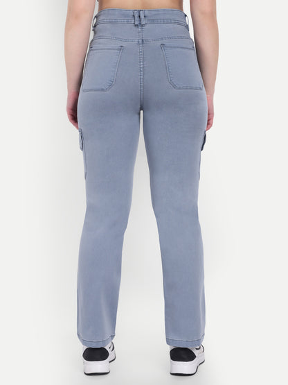 Dickkny Grey High Rise Regular Denim Blend Six Pocket Cargos 5007 Back